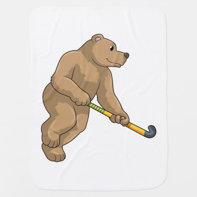 Bear at Hockey with Hockey bat Baby Blanket (Front)