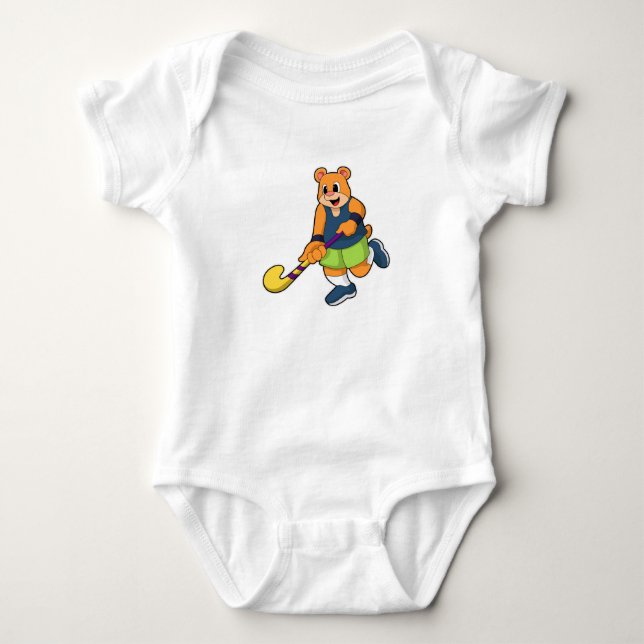 Bear at Hockey with Hockey bat Baby Bodysuit (Front)