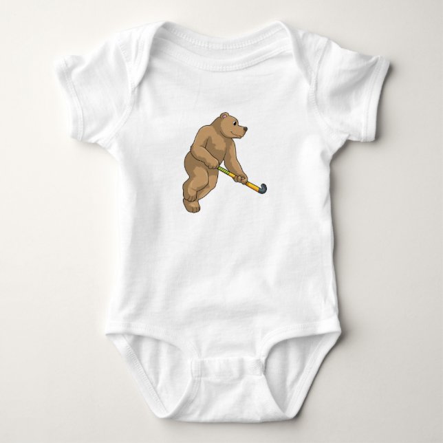 Bear at Hockey with Hockey bat Baby Bodysuit (Front)