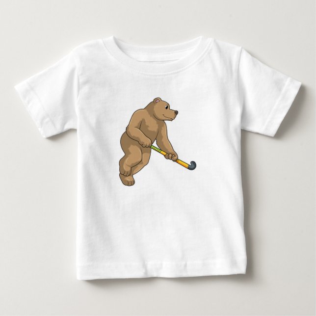 Bear at Hockey with Hockey bat Baby T-Shirt (Front)