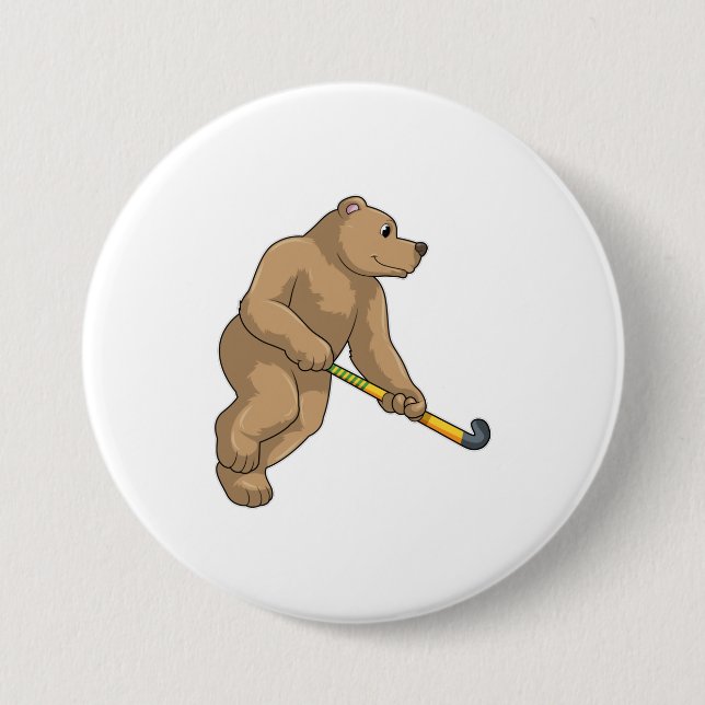 Bear at Hockey with Hockey bat Button (Front)