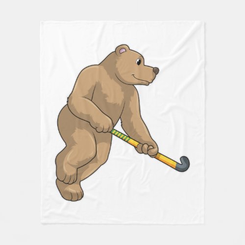 Bear at Hockey with Hockey bat Fleece Blanket