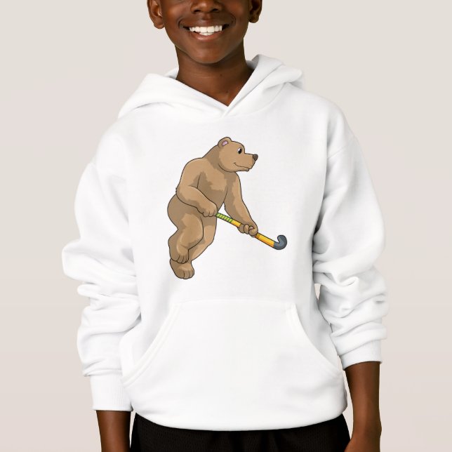 Bear at Hockey with Hockey bat Hoodie (Front)