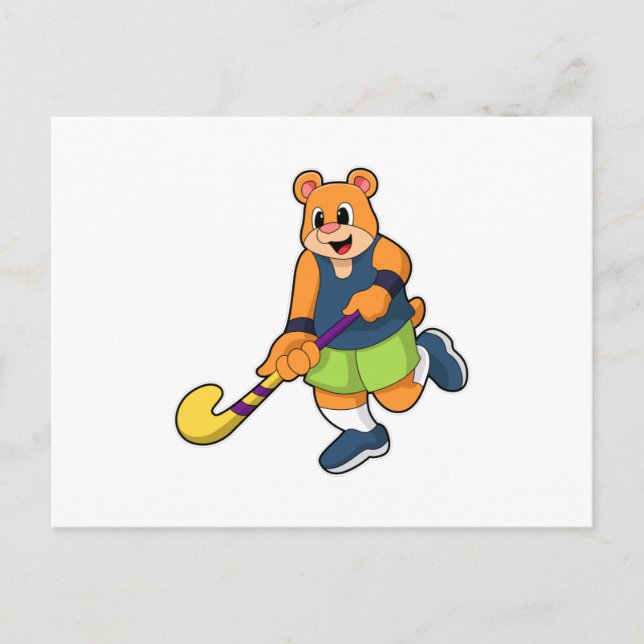 Bear at Hockey with Hockey bat Postcard (Front)