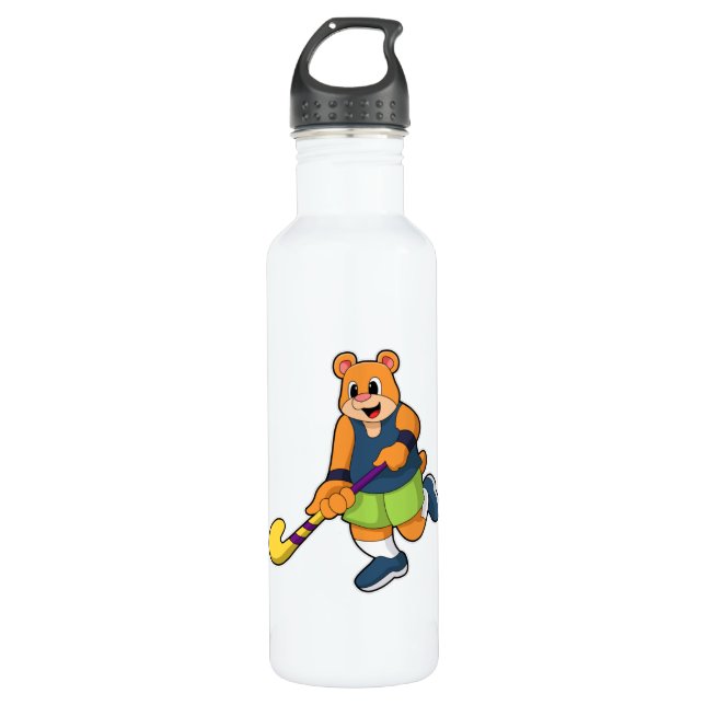 Bear at Hockey with Hockey bat Stainless Steel Water Bottle (Front)