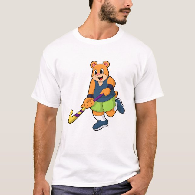 Bear at Hockey with Hockey bat T-Shirt (Front)