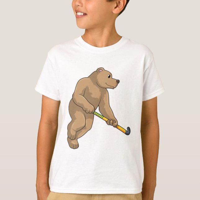 Bear at Hockey with Hockey bat T-Shirt (Front)