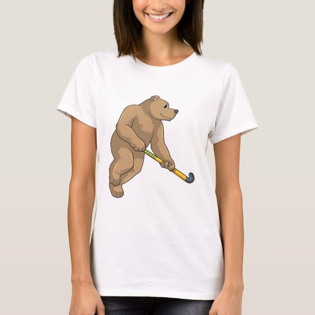 Bear at Hockey with Hockey bat T-Shirt (Front)