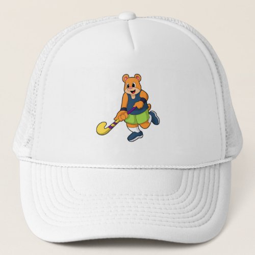 Bear at Hockey with Hockey bat Trucker Hat