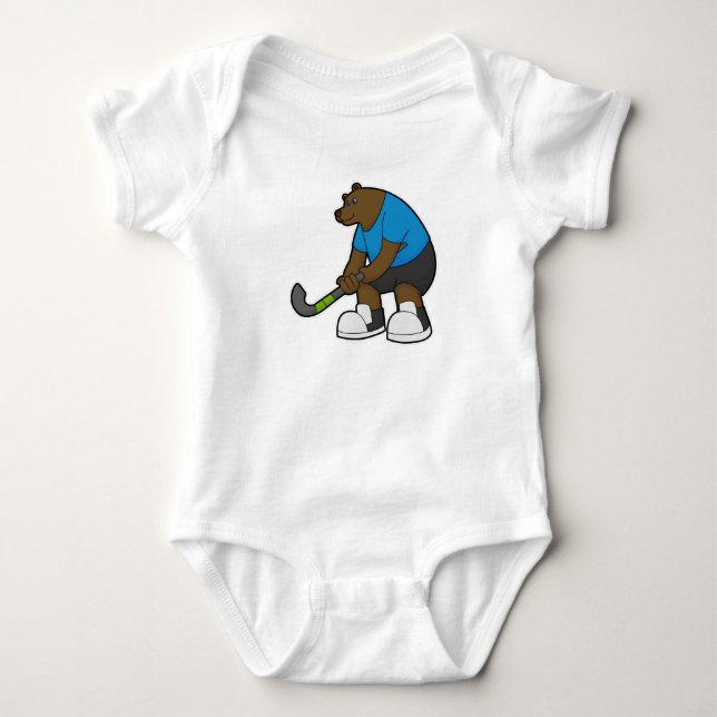 Bear at Hockey with Hockey stick Baby Bodysuit (Front)