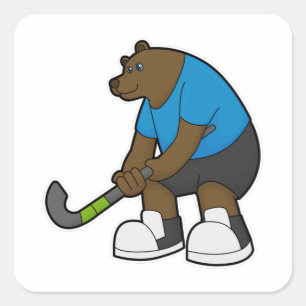Bear at Hockey with Hockey stick Square Sticker