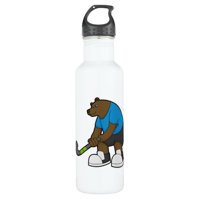 Bear at Hockey with Hockey stick Stainless Steel Water Bottle (Front)