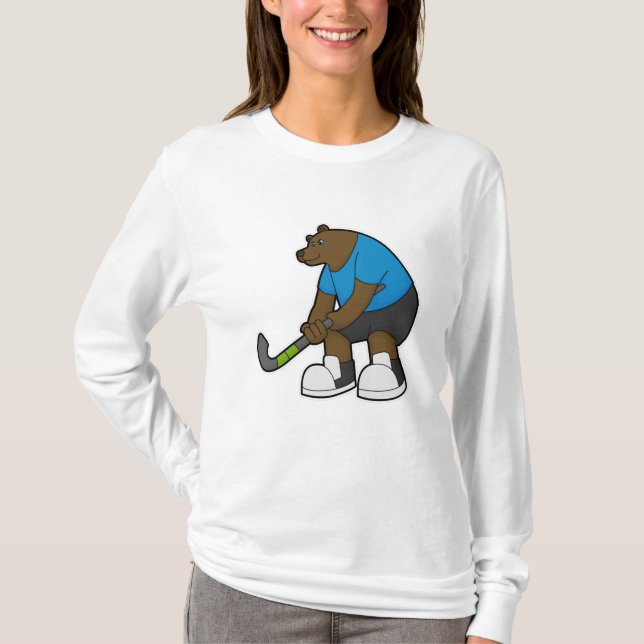 Bear at Hockey with Hockey stick T-Shirt (Front)