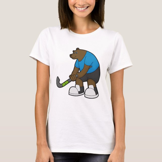 Bear at Hockey with Hockey stick T-Shirt (Front)