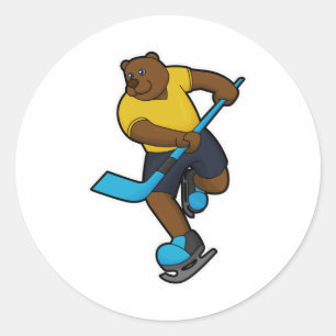 Bear at Ice hockey with Ice hockey stick Classic Round Sticker