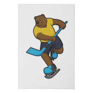 Bear at Ice hockey with Ice hockey stick Faux Canvas Print