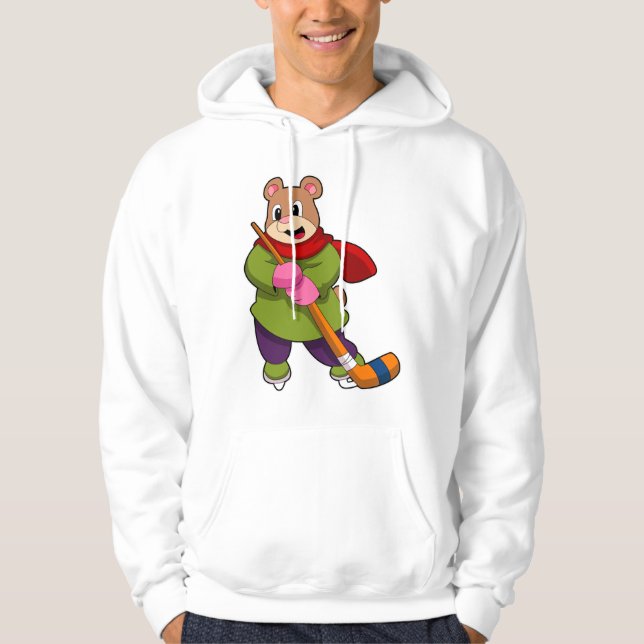 Bear at Ice hockey with Ice hockey stick Hoodie (Front)