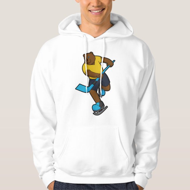 Bear at Ice hockey with Ice hockey stick Hoodie (Front)