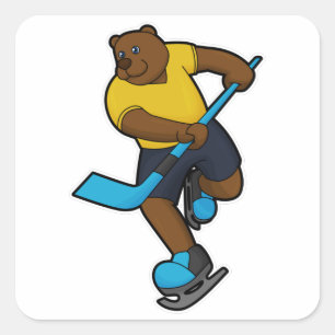Bear at Ice hockey with Ice hockey stick Square Sticker