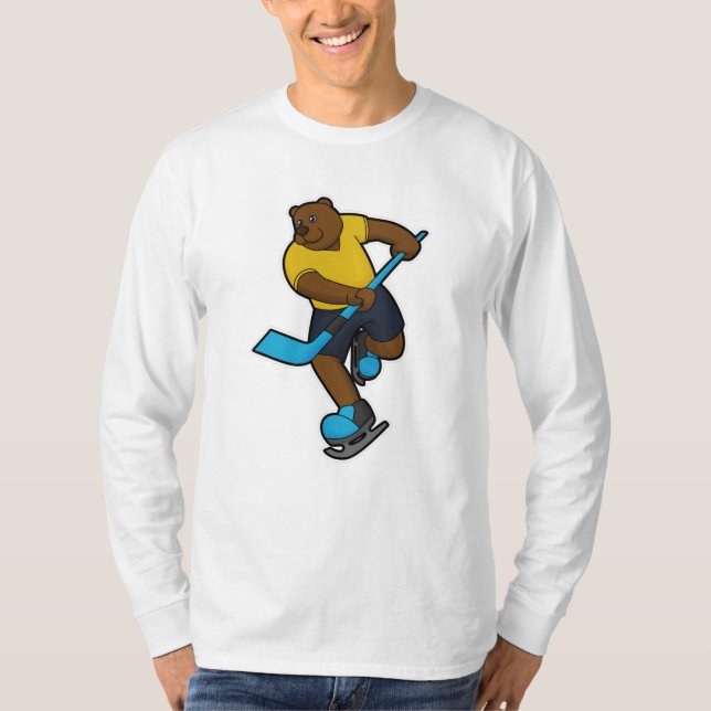 Bear at Ice hockey with Ice hockey stick T-Shirt (Front)
