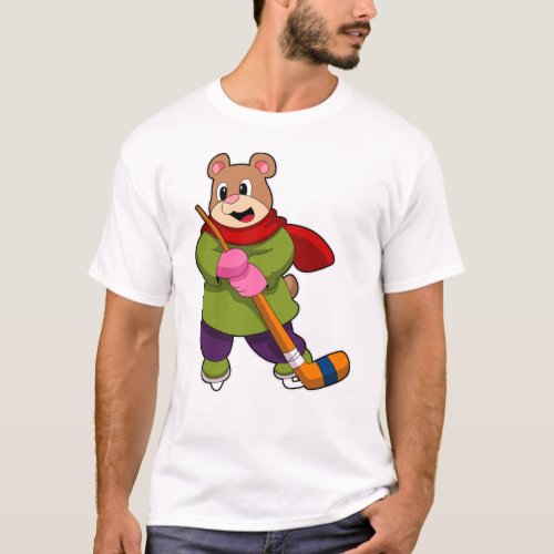 Bear at Ice hockey with Ice hockey stick T_Shirt