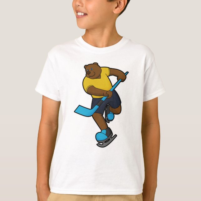 Bear at Ice hockey with Ice hockey stick T-Shirt (Front)