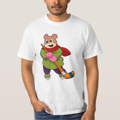 Bear at Ice hockey with Ice hockey stick T_Shirt
