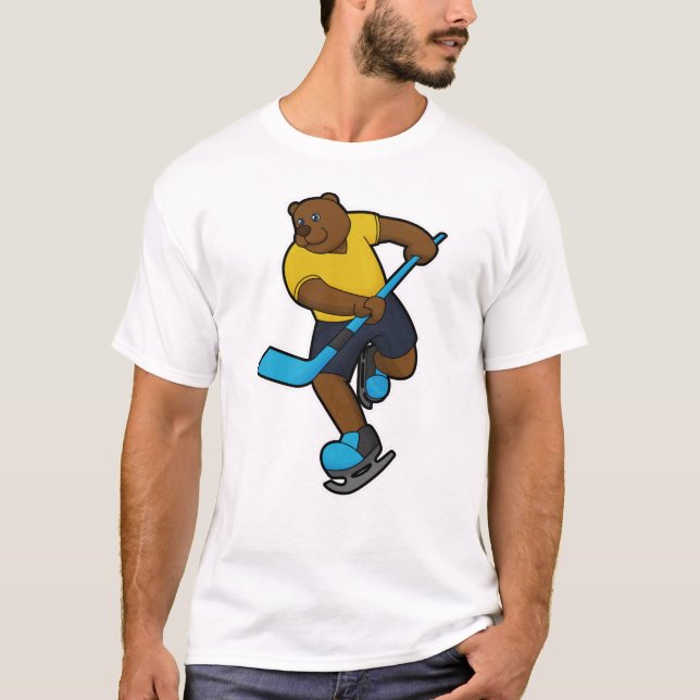 Bear at Ice hockey with Ice hockey stick T-Shirt (Front)