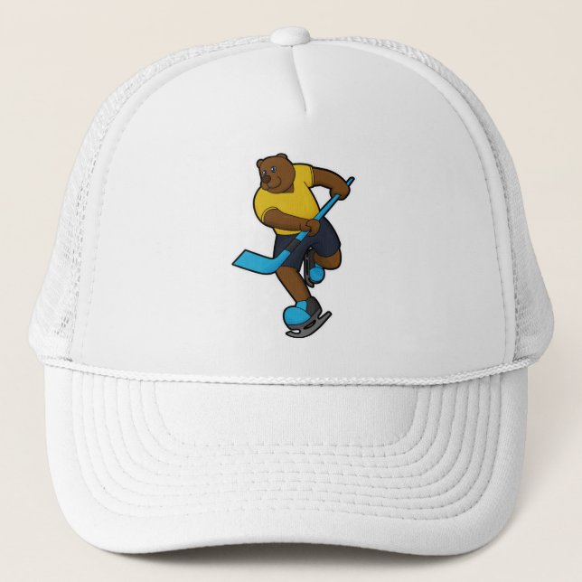 Bear at Ice hockey with Ice hockey stick Trucker Hat (Front)