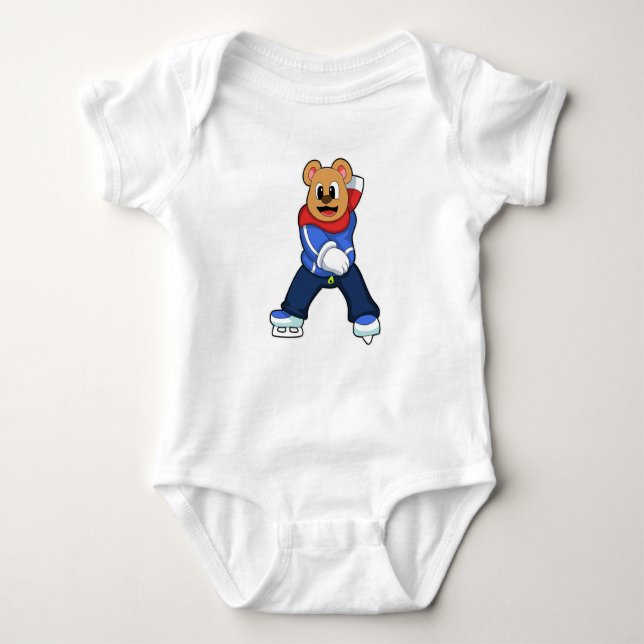 Bear at Ice skating with Ice skates Baby Bodysuit (Front)