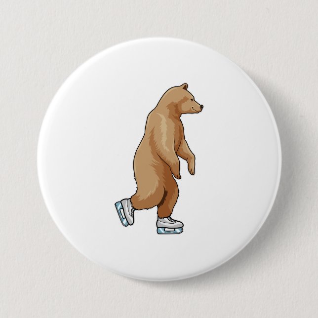 Bear at Ice skating with Ice skates Button (Front)