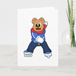 Bear at Ice skating with Ice skates Card