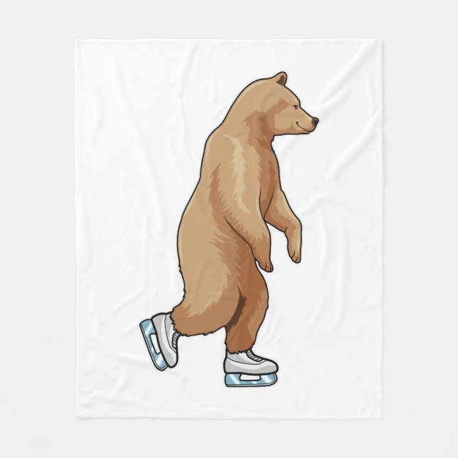 Bear at Ice skating with Ice skates Fleece Blanket (Front)