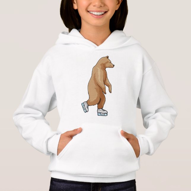 Bear at Ice skating with Ice skates Hoodie (Front)
