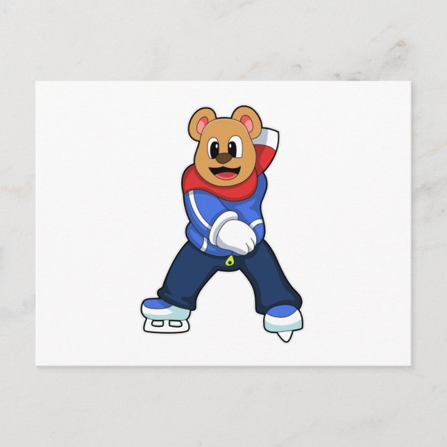 Bear at Ice skating with Ice skates Postcard (Front)