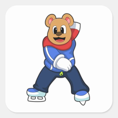 Bear at Ice skating with Ice skates Square Sticker