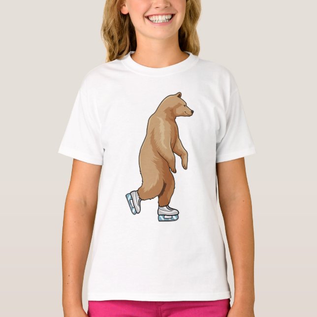 Bear at Ice skating with Ice skates T-Shirt (Front)