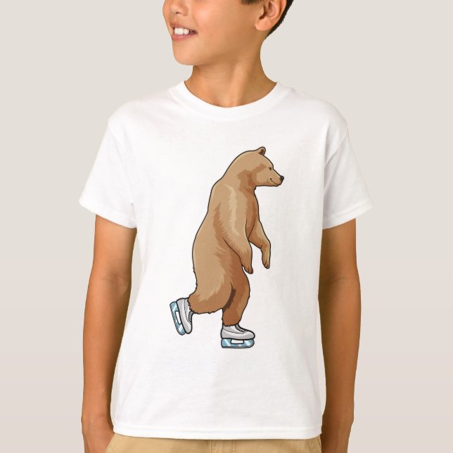 Bear at Ice skating with Ice skates T-Shirt (Front)