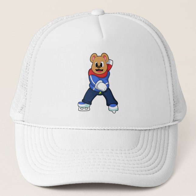 Bear at Ice skating with Ice skates Trucker Hat (Front)