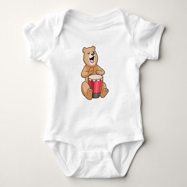 Bear at Music with Drum Baby Bodysuit (Front)