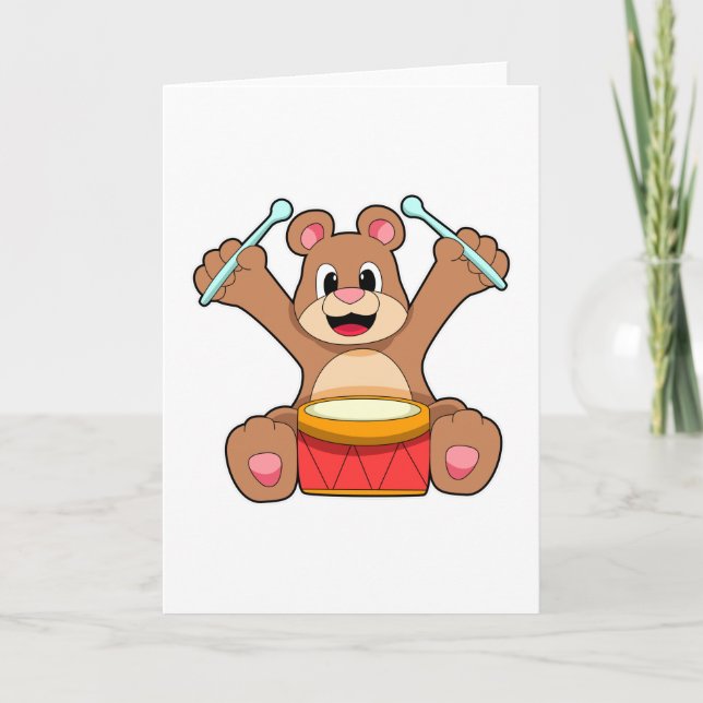 Bear at Music with Drum Card (Front)