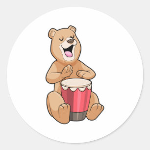 Bear at Music with Drum Classic Round Sticker