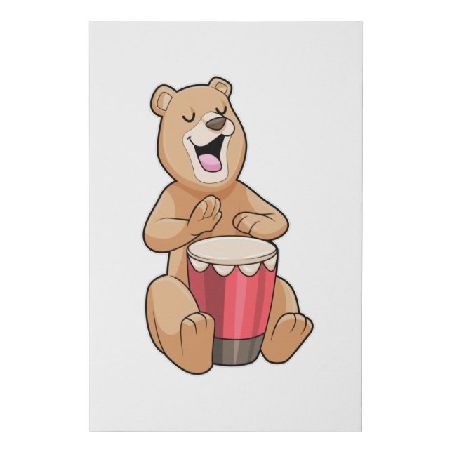 Bear at Music with Drum Faux Canvas Print (Front)