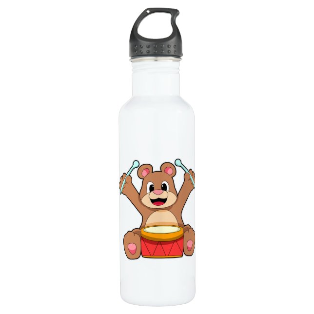 Bear at Music with Drum Stainless Steel Water Bottle (Front)