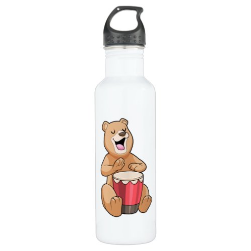 Bear at Music with Drum Stainless Steel Water Bottle