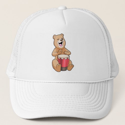 Bear at Music with Drum Trucker Hat