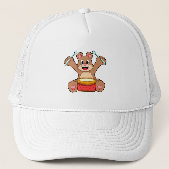 Bear at Music with Drum Trucker Hat (Front)