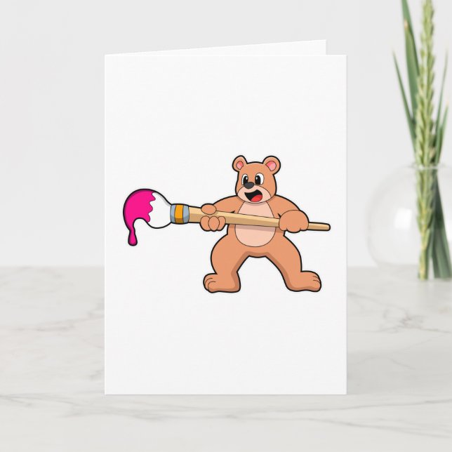Bear at Painting with Brush & Paint Card (Front)
