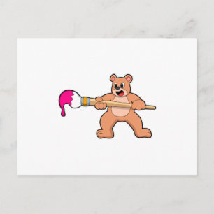 Bear at Painting with Brush & Paint Postcard