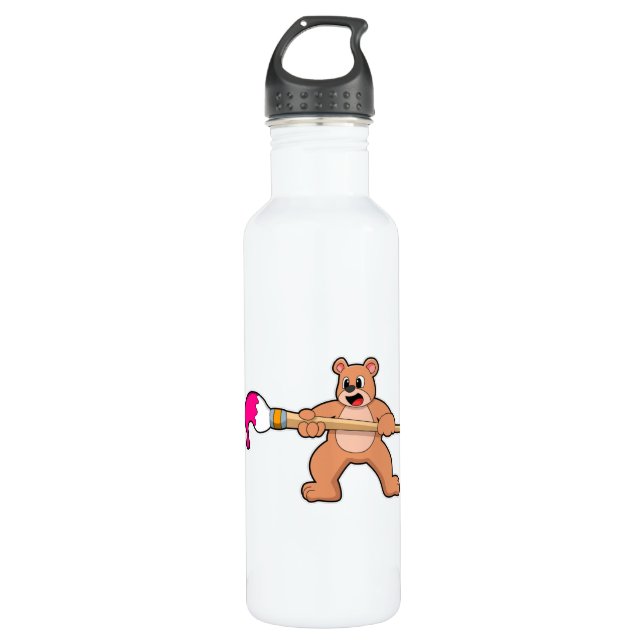 Bear at Painting with Brush & Paint Stainless Steel Water Bottle (Front)